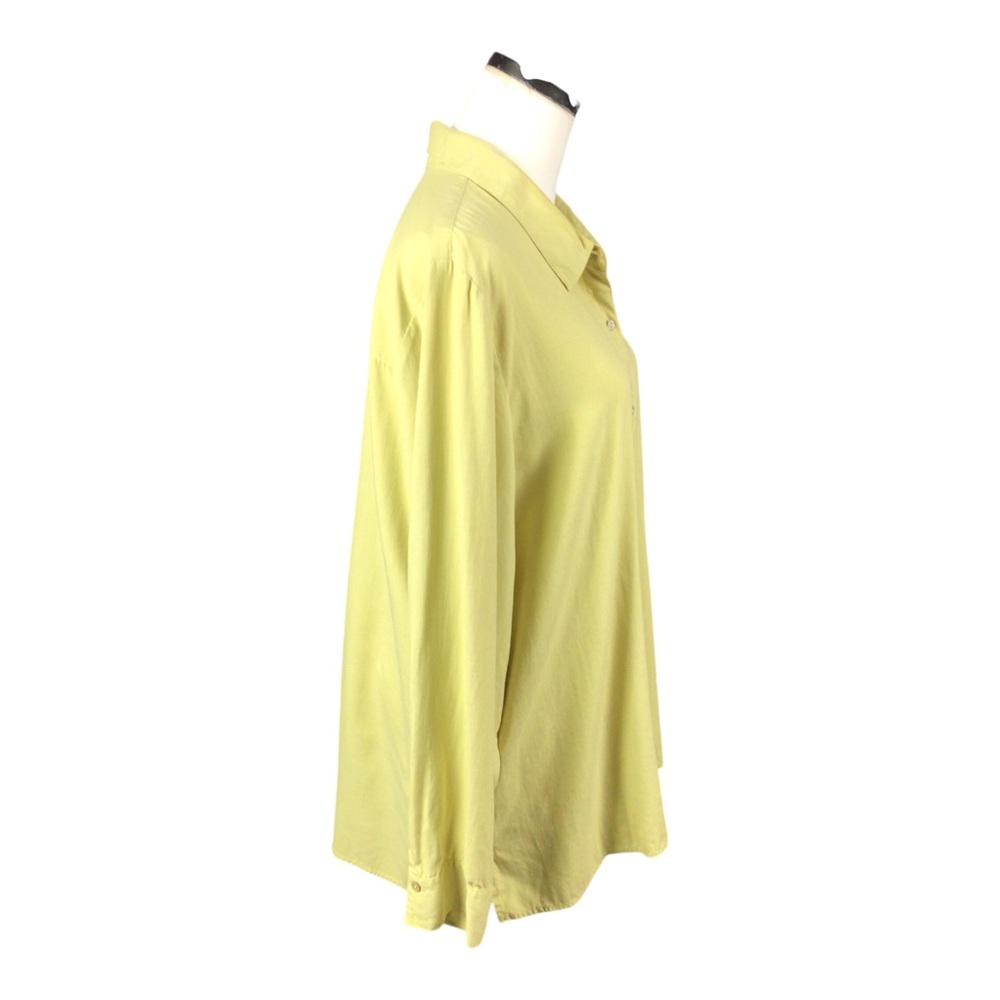 J. Jill Lime Yellow Green Button-Up Tunic Shirt 100% Silk Lagenlook - Picture 4 of 10